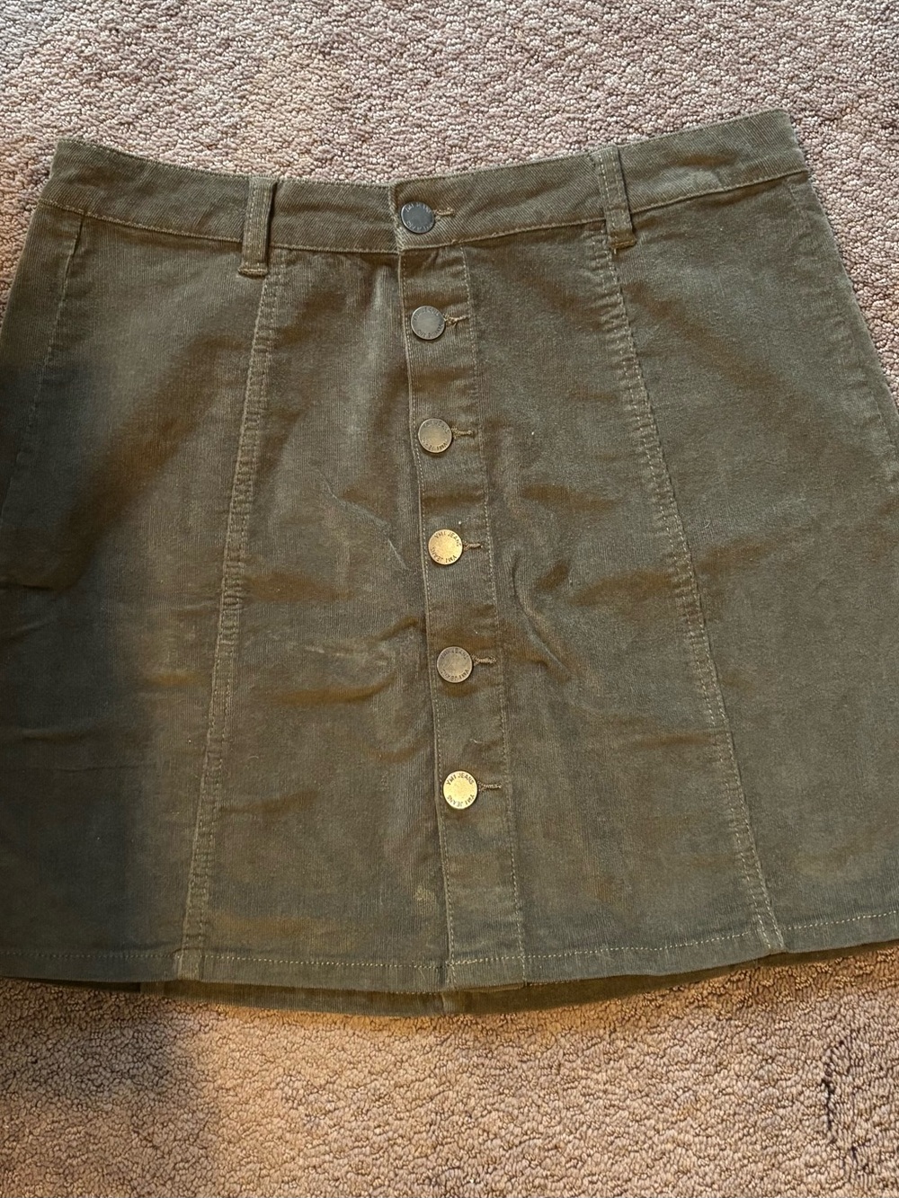 YMI Olive Green Corduroy-Look Button Front Mini Skirt Size 11/30
